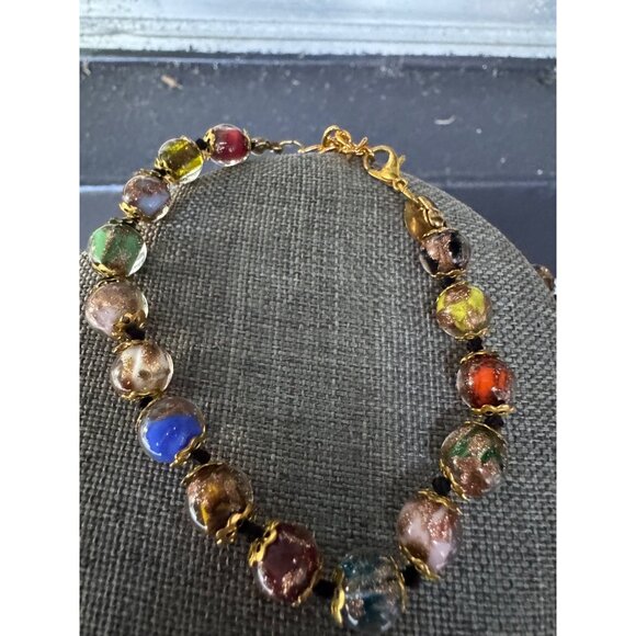 Murano Glass Multicolor Beaded Necklace Bracelet Set With Gold Accents - Picture 3 of 6
